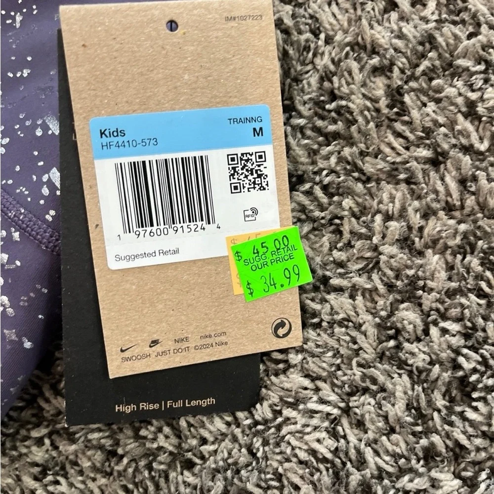 NWT NIKE One Dri-FIT Shine Leggings Purple/ Silver Size Medium 10-12